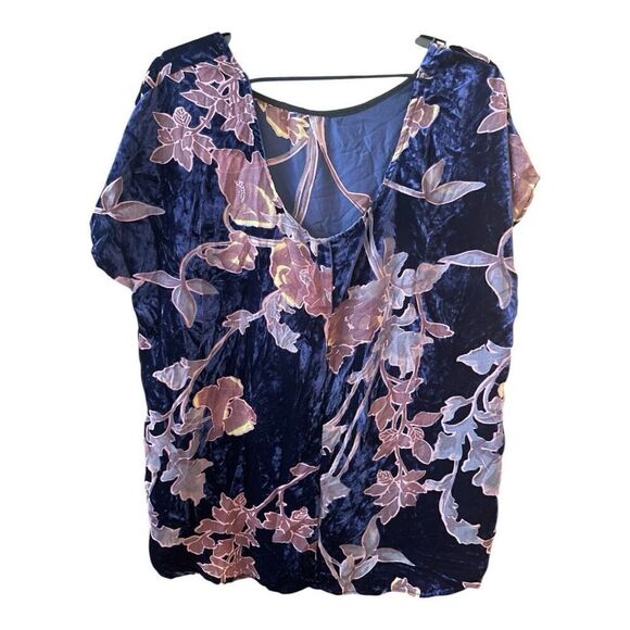 Bobeau Y2K Oversized Purple Burnout Velvet Bohemian Floral Blouse Size Small EUC - Picture 4 of 6